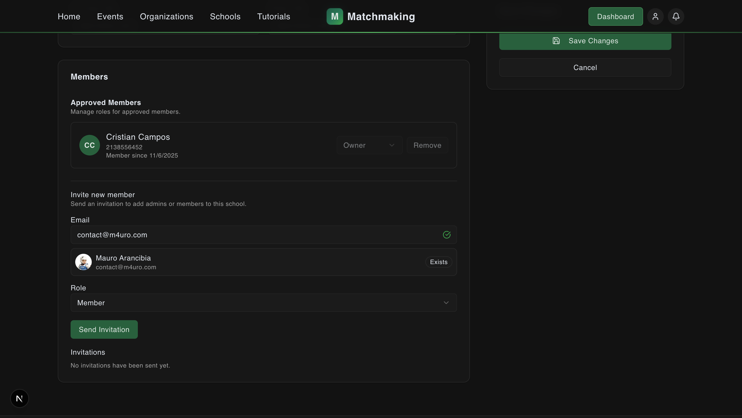 Members section in school edit page