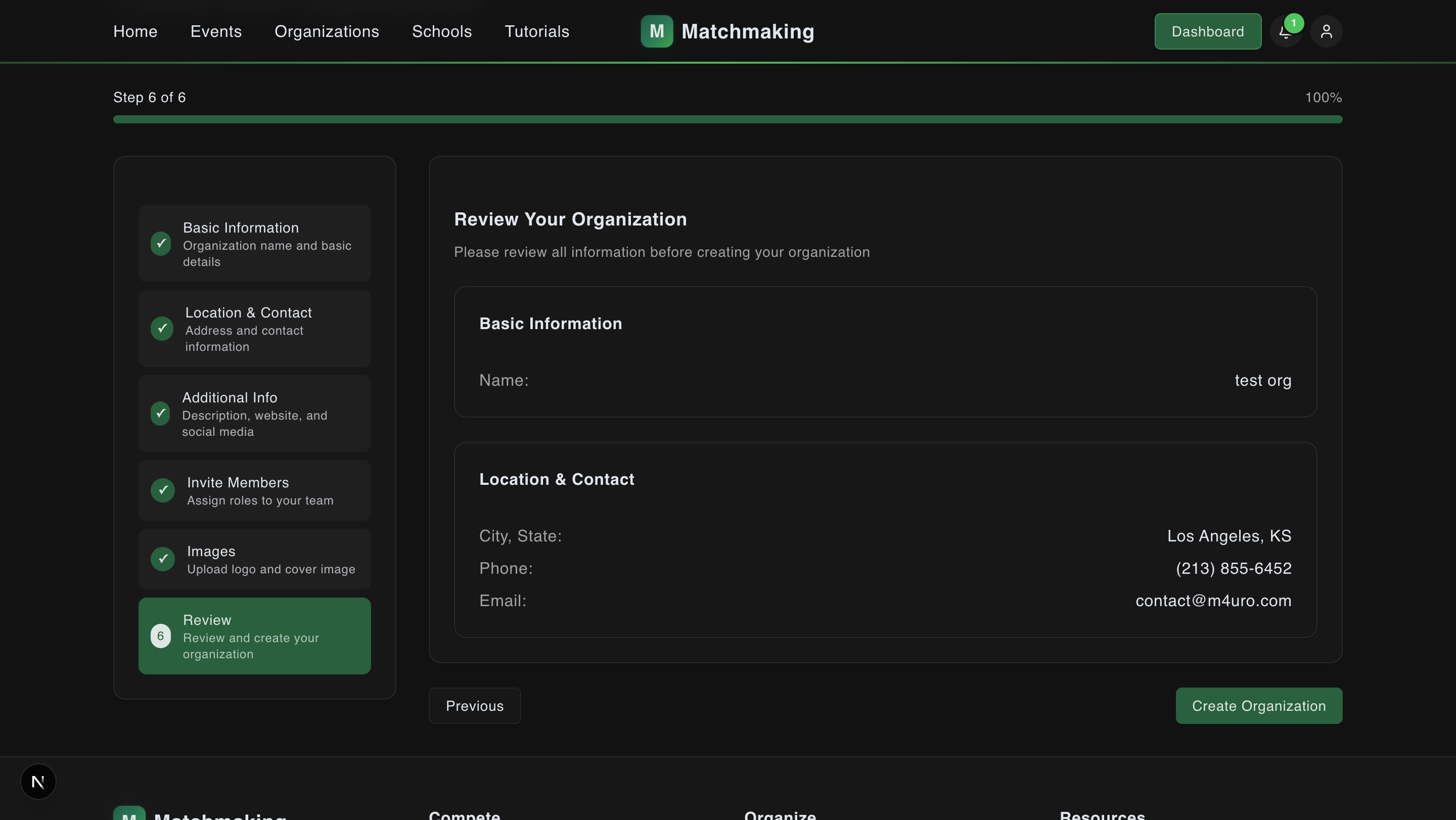 Review organization details summary