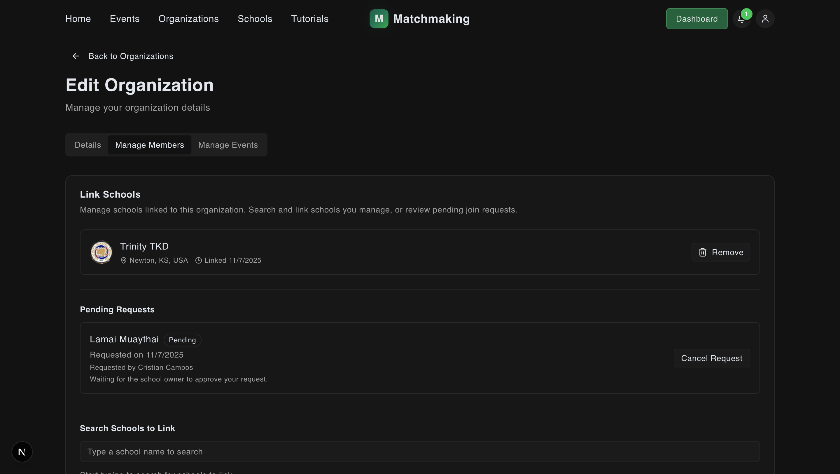 Join request status card showing approved invitation
