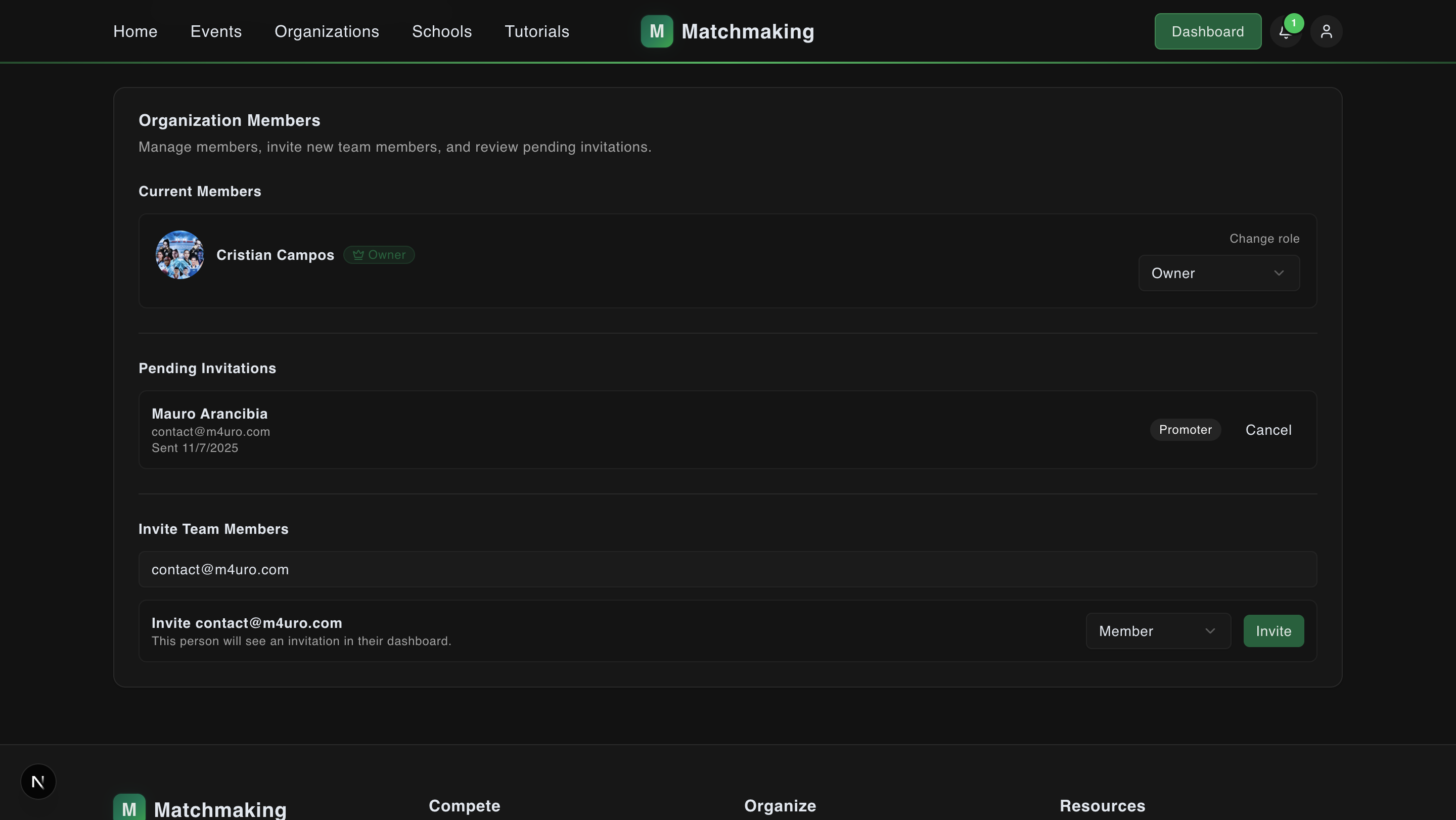 Organization members list and pending invitations
